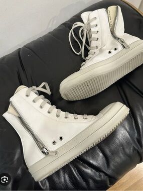 Rick Owens White High-Top Zip Sneakers